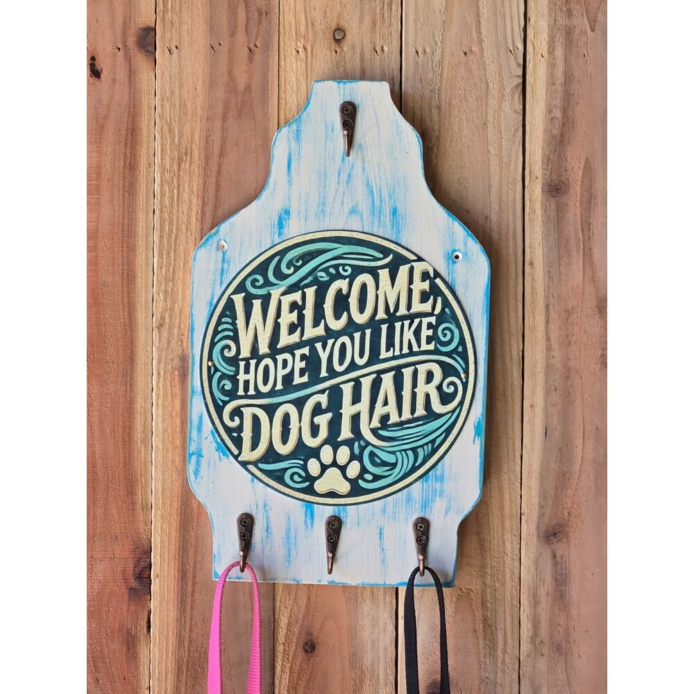 Dog Leash / Key Holder, Distressed, Solid Wood, 3 Hooks, Handmade, New